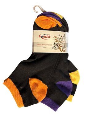 Frenchic Fancy Designer Ankle Socks 9-11 Multi-Pack Purple Black Orange Yellow
